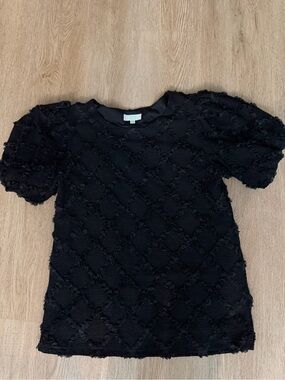 Jade Black Textured Puff-Sleeve Tee